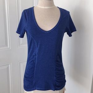 Zella Sz S ruched, Blue,  v-neck tee